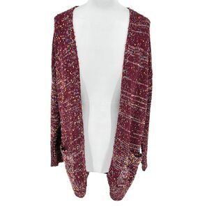 Blakely Burgundy Speckled Knit Open Front Cardigan Sweater‎ Long OS